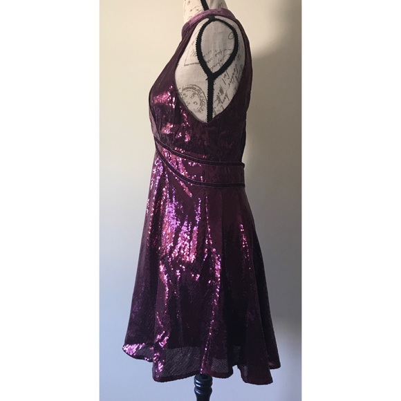 {Free People} Plum Sequined Mini Cocktail Dress - Picture 2 of 7
